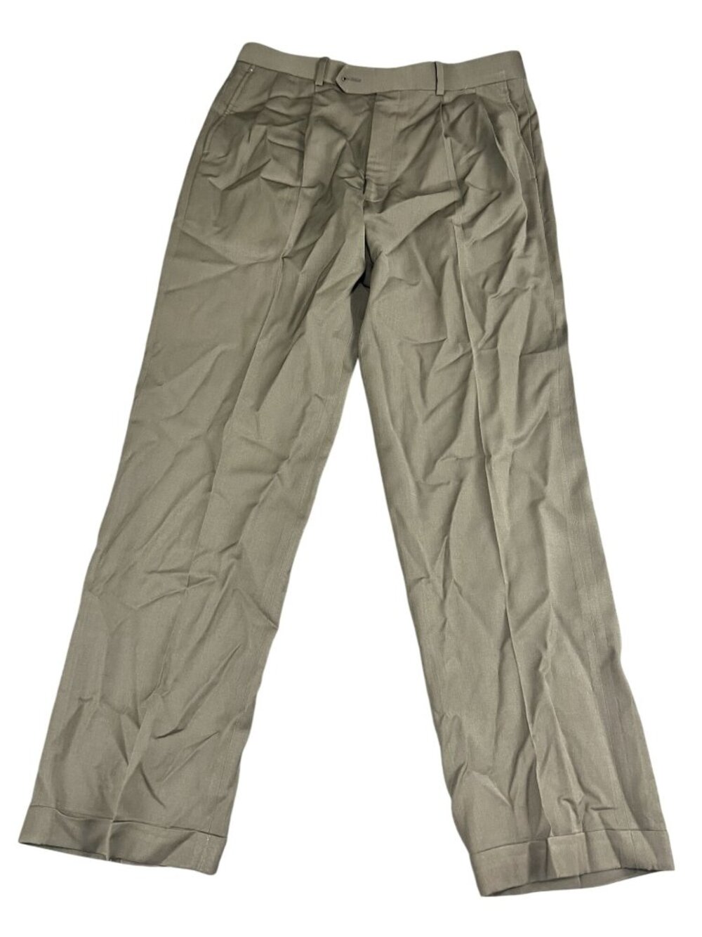 Alan Flusser Mens Olive Pleated Front Dress Pants Cuffed Hem 34x32